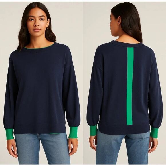 New Anthropologie Charli Therese Balloon-Sleeved Sweater $148 X-SMALL Blue/Green - Picture 1 of 4
